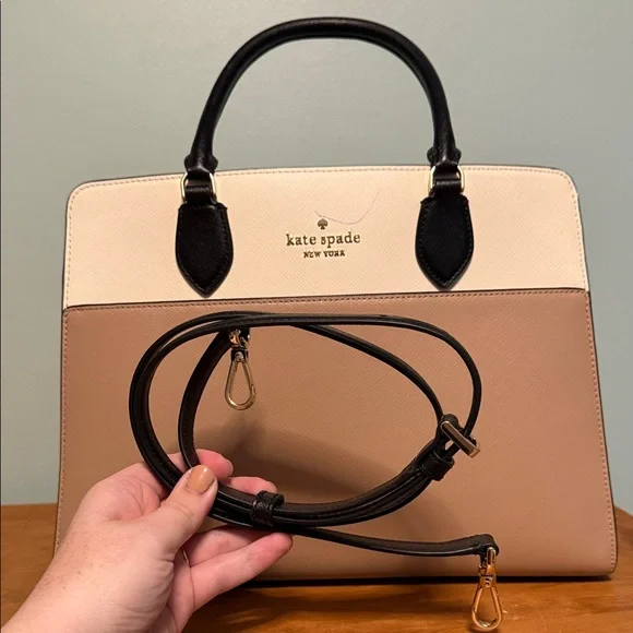 kate spade Cream and Tan Satchel with Black Handles - Picture 8 of 12